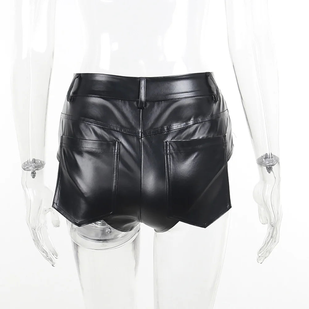 Sexy Black PU Casual Fashion Summer Shorts Women Clothing Goth Faux Leather High Waisted Womens Shorts Y2K Hot Woman Short Pants