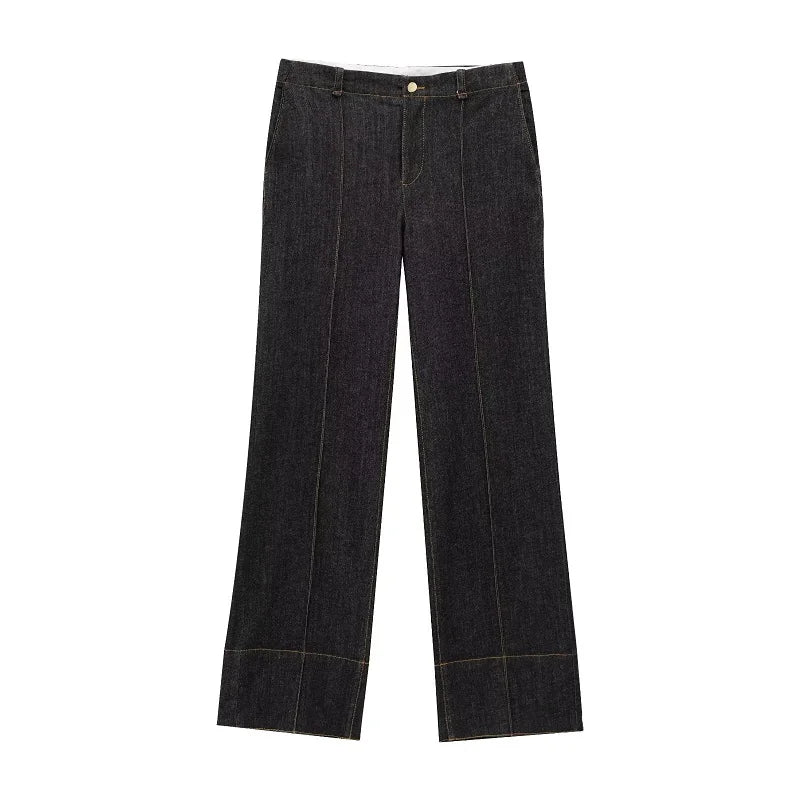 MUJER 2025 Denim Women's Pants Sets Button up Shirt Two Piece Outfits Woman High Waist Women's Trousers Suits Spring Lady Sets