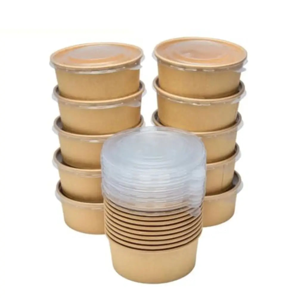 10pcs/set Disposable Lunch Box Kraft Paper Square Lunch Box Fast Food Packing Boxes Paper Bowls With Lid Household Bento Boxes