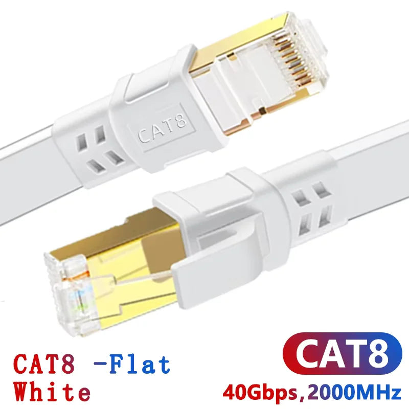 New Cat8 Ethernet Cable 40Gbps Cat 8 Flat RJ45 Shielded Network LAN Category 8 Cable Pure Copper High Speed Internet Cord