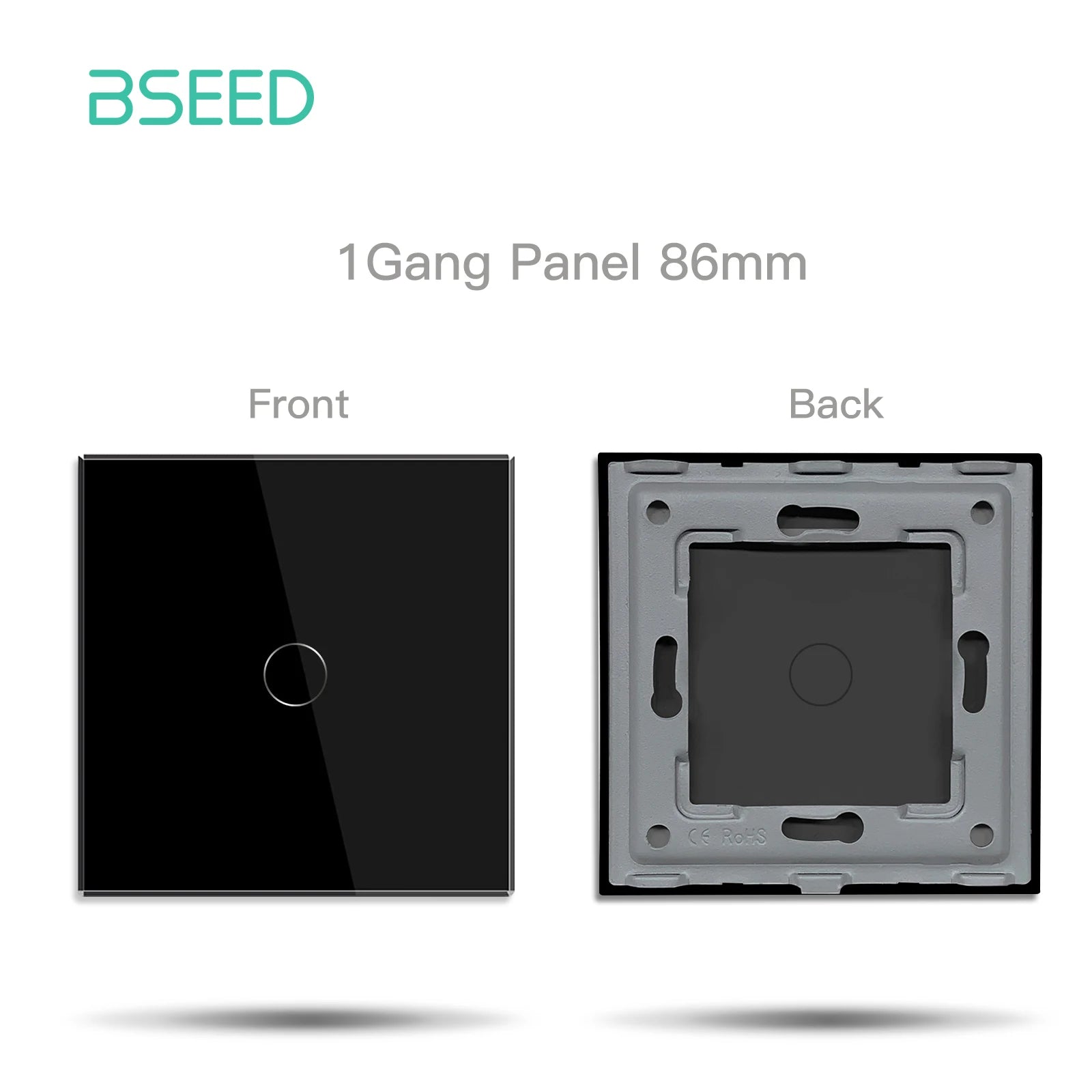 BSEED EU Standard Crystal Glass Panel 86mm For Touch Switches 1/2/3Gang With Metal Frame Wall Light Switch Function Part Only