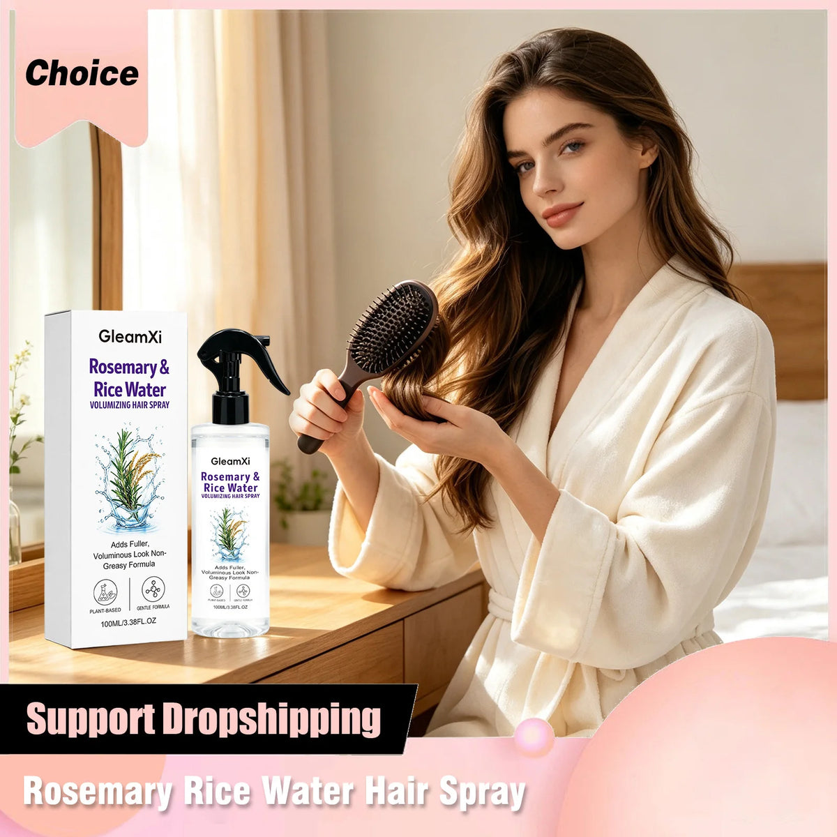Rosemary Rice Water Hair Care Spray Volumizing Hairs Smooth Frizzy Tame Flyaways Strengthen Root Follicle Nourishing Hair Spray