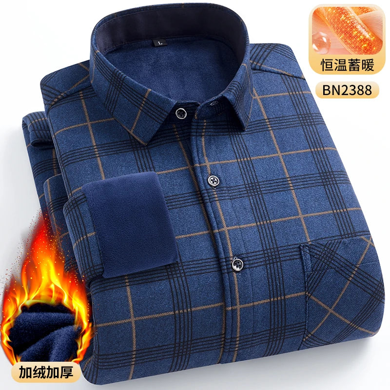 Men's Warm Long-Sleeved Shirt with Double-Sided Fleece, Winter Casual, Cold-Resistant, Street Fashion, Comfortable and Versatile