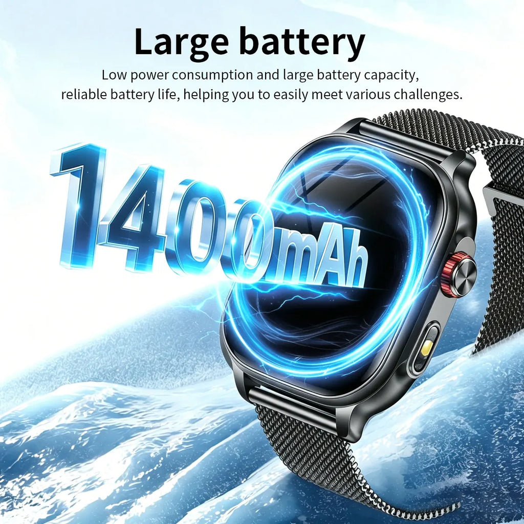 New1400mAh Military Grade Smart Watch 600 hours Battery Life 5ATM Waterproof BT Call Alert LED Flashlight 100+Sports Watches Men