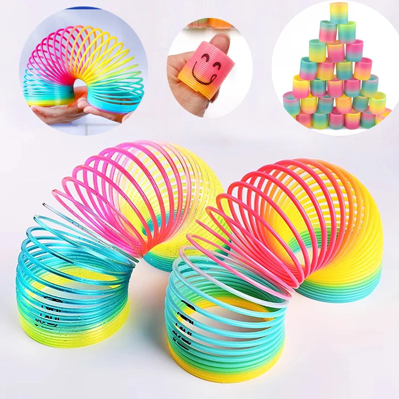 Multi-Size Rainbow Magic Spring Ring Toys Children's Birthday Party Gifts Guest Giveaways Small Gifts Pinata Flexible Fun Toys