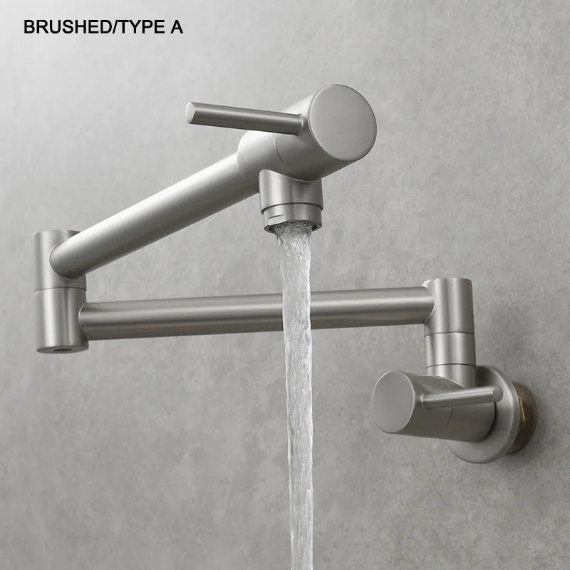 Brass Pot Filler Tap Wall Mount Foldable Kitchen Faucet Single Cold Single Hole Sink Tap Rotate Folding Spout Chrome Gold Black