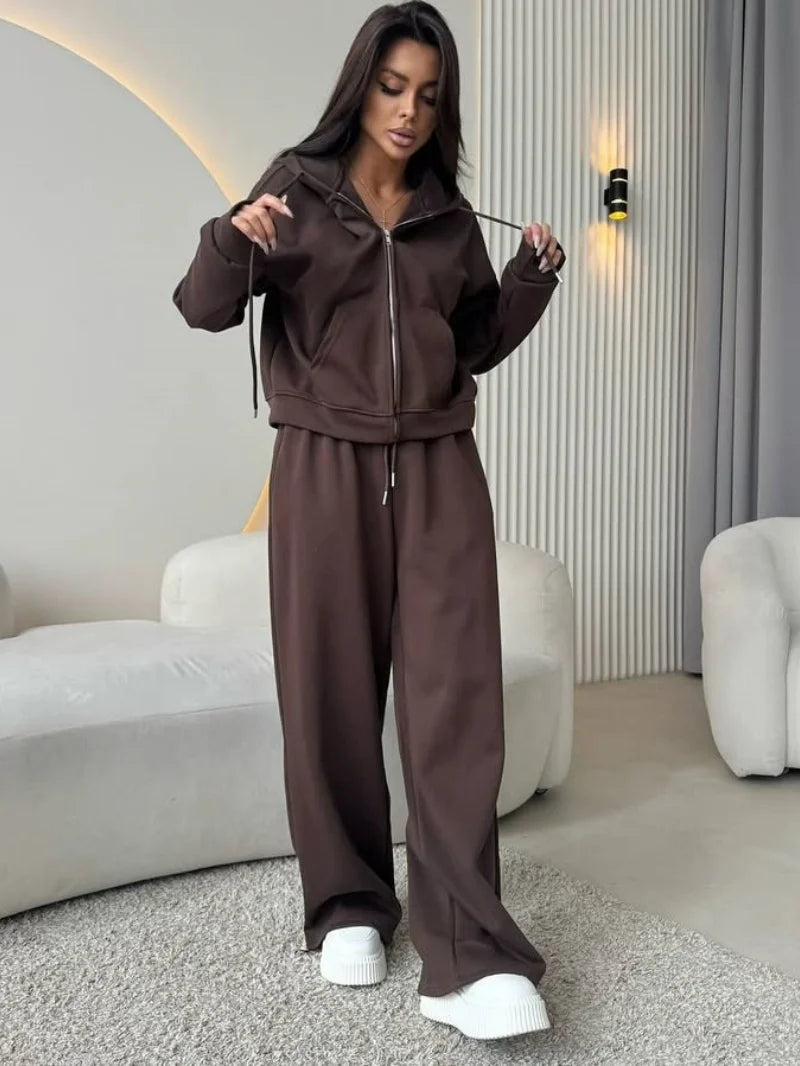 Fashion 2 Piece Sets Women Outfit Autumn Clothing Women 2026 Zip Hooded Sweatshirt Top and Pants Suit Casual Tracksuit Woman Set