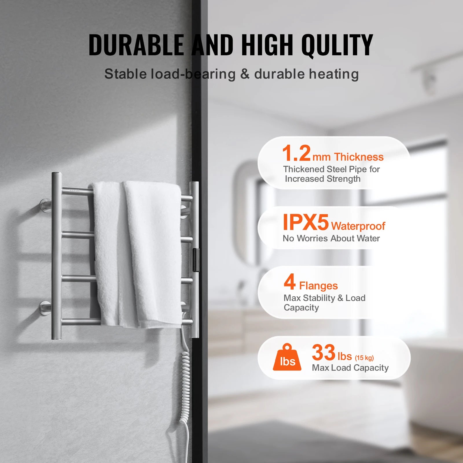 SucceBuy 4/6/8/10 Bars Towel Warmer Rack Wall Mounted Heated Towel for Bathroom IPX5 Waterpoof 5 Levels Temperature Towel Heater
