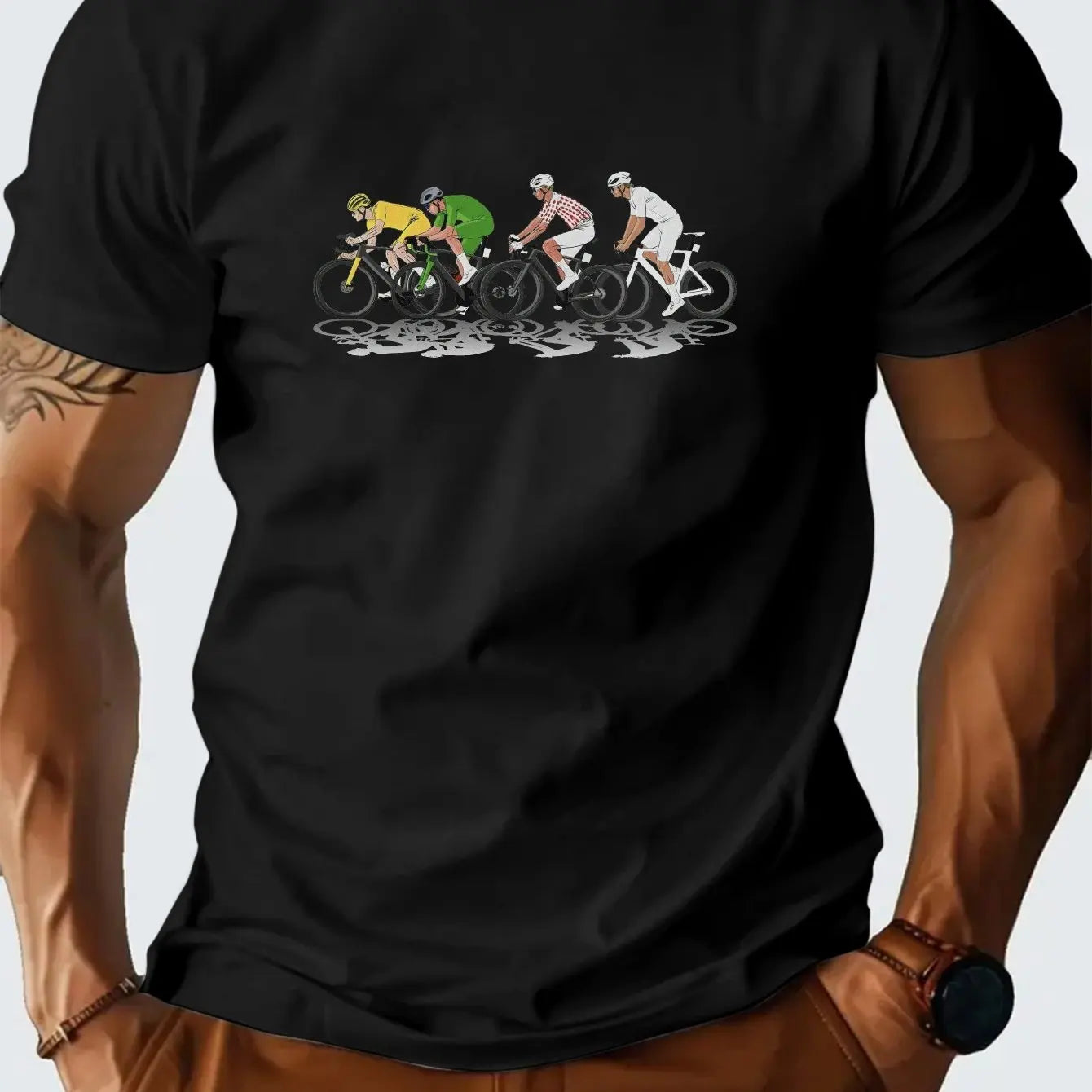Men's Tour de France cycling pattern T-shirt, breathable moisture-wicking short-sleeved round-neck casual formal T-shirt