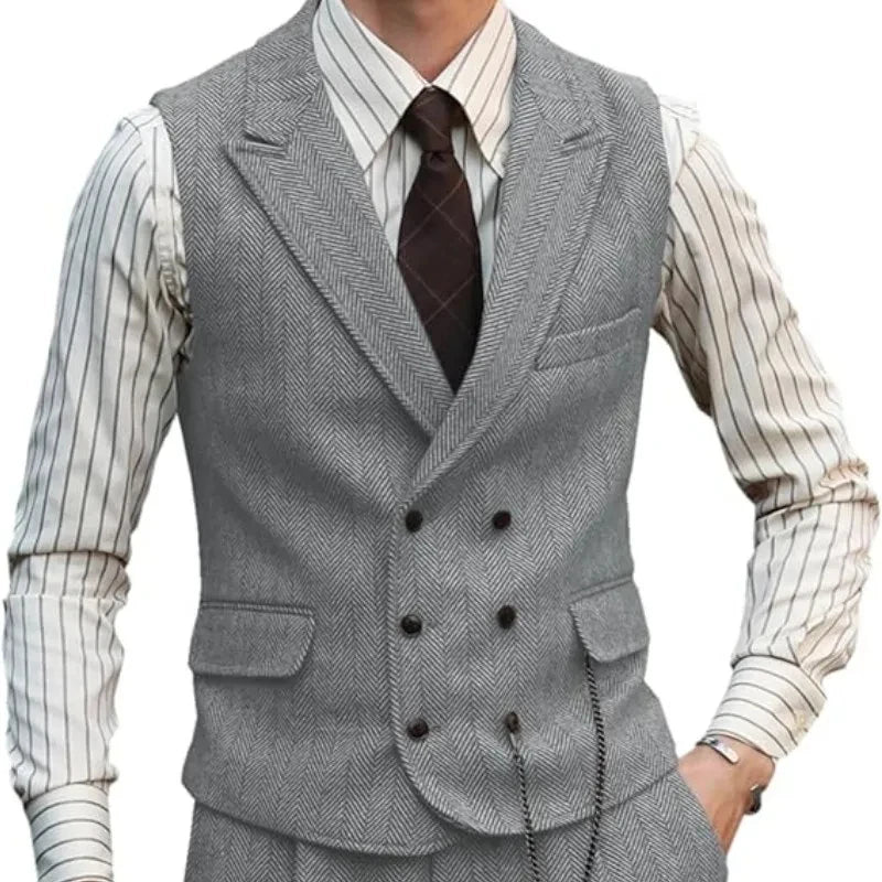 Men Vest Brown Suede Leather Gentleman Business Waistcoat Vintage Regular Slim Autumn Winter Banquet Men's Suit Vest