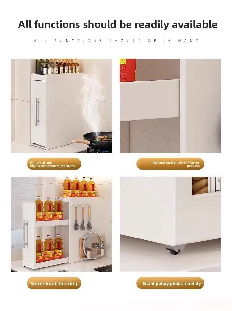 Kitchen Pull-out Spice Rack Countertop Multifunctional Seasoning Storage Rack Dustproof Ultra-Narrow Box Cabinet