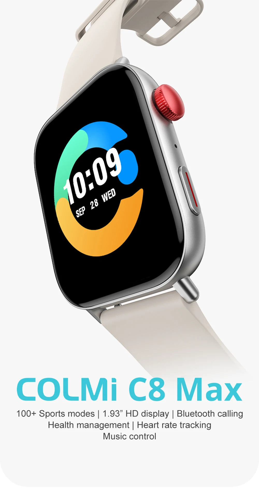 New COLMI C8 Max Voice Calling Smart Watch 1.93" Large HD Color Display Health and Fitness Tracking Smartwatch for Men and Women