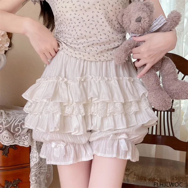 Cotton Bloomers Lolita Style Girls Cute Sweet Japan Sexy Lace Date Princess Pink Layer Puff Shorts Ruffles Lantern Small Pants