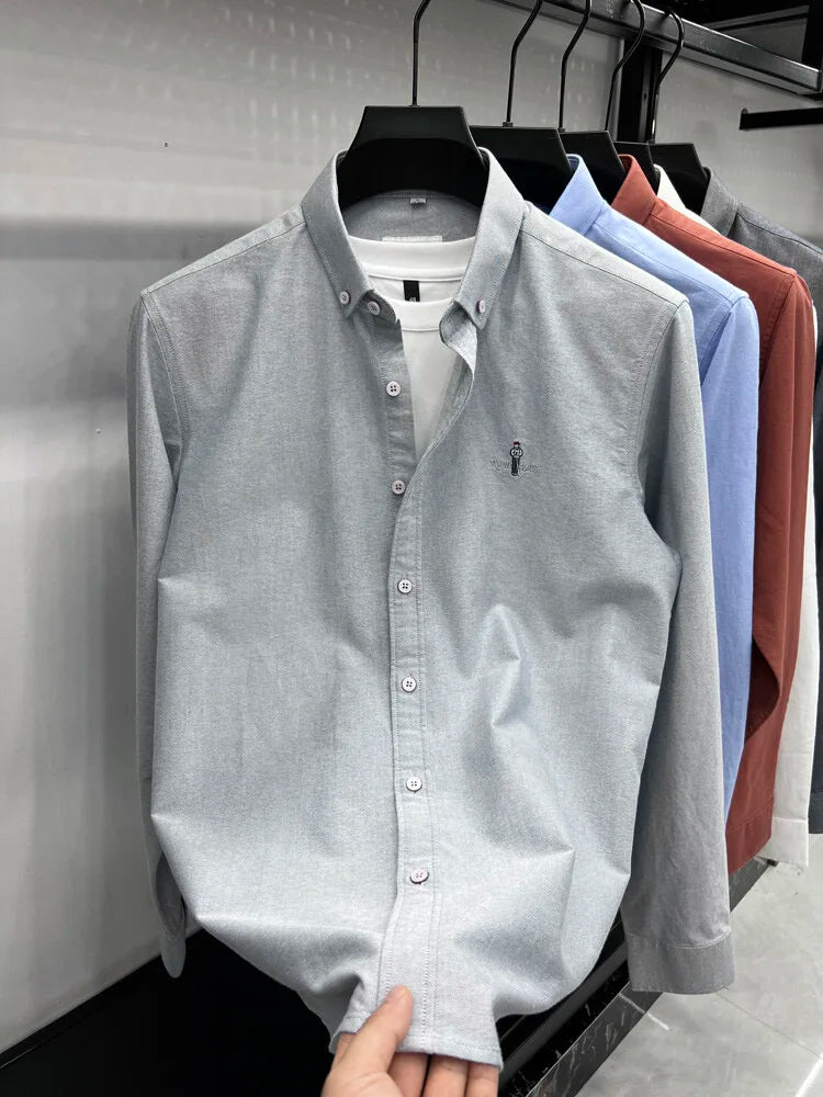 Luxury brand golf embroidered men's long sleeved shirt made 100% pure cotton comfortable and casual 2024 autumn new men's top