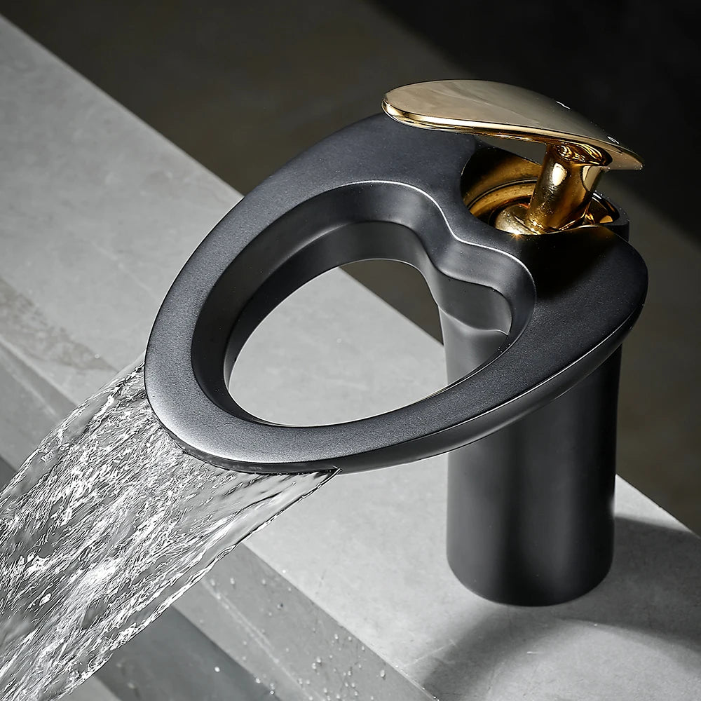 Black Basin Faucets Waterfall Bathroom Faucet Single handle Basin Mixer Tap Bath Faucet Brass Sink Water Crane Silver 855964