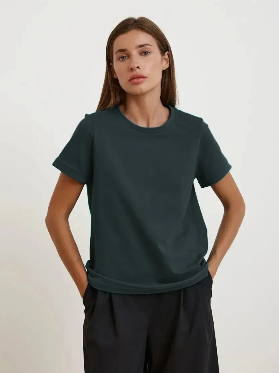 Wolfeel Summer 100% Cotton Women's T-shirt Bottoming Basic Fashionable Solid Lady Short Sleeve Loose Tops Shirts 230g/㎡ Tops