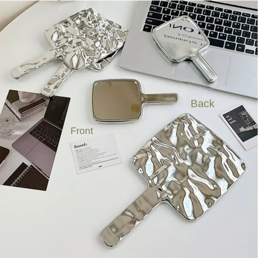 Beauty High Definition Handheld Mirror Liquid Shape Silver Makeup Mirror Fashion Travel Vanity Mirror Household