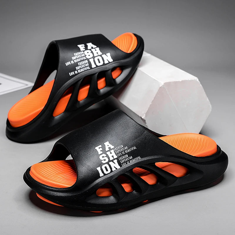 New Summer Men's Slippers 2026 EVA Soft Sole Male Slides Breathable Hollow Beach Sandals Light Comfortable Indoor Flip Flop