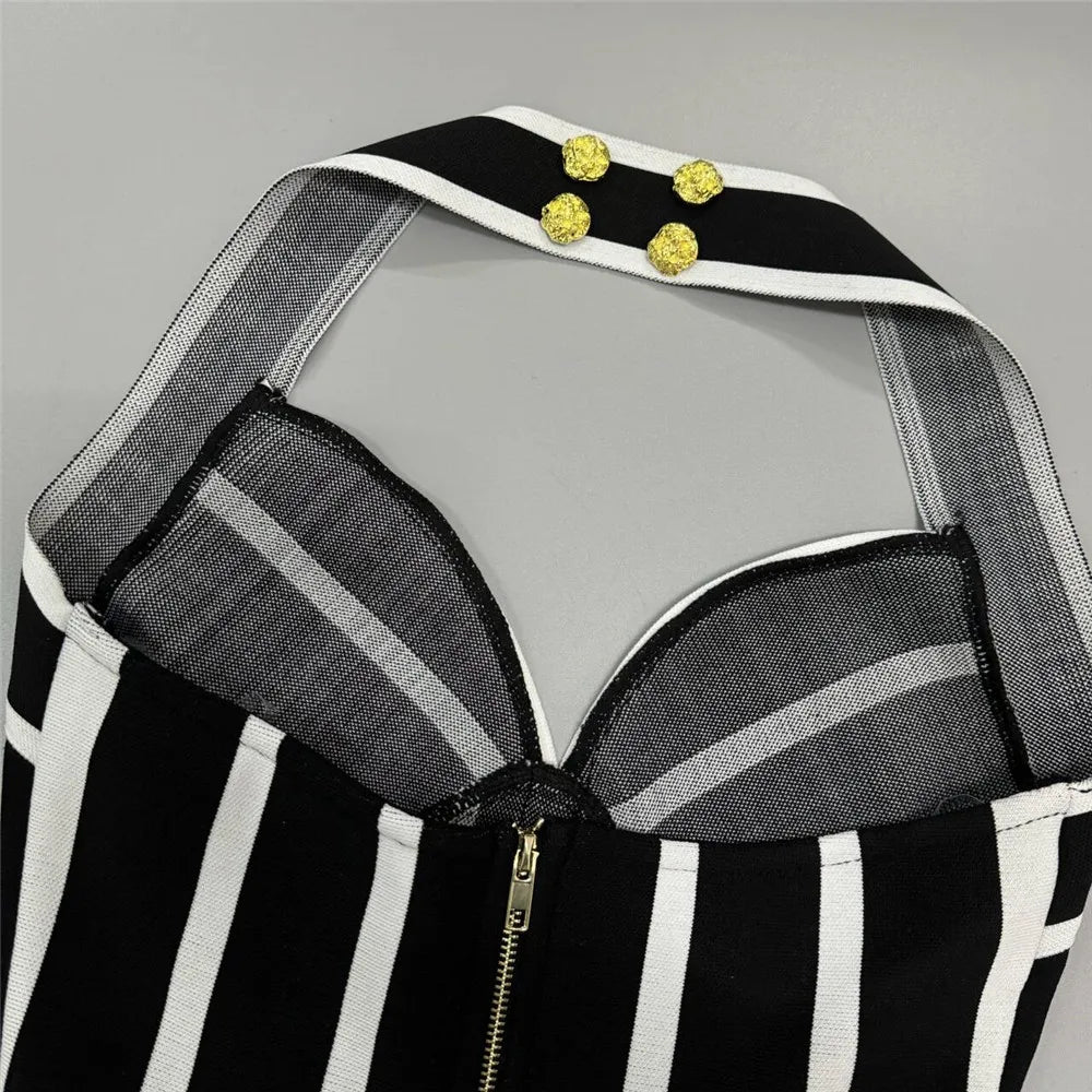 2025 New Sexy Halter Bandage Dress Women Patchwork Sleeveless Clothes Club Party Mini Dresses