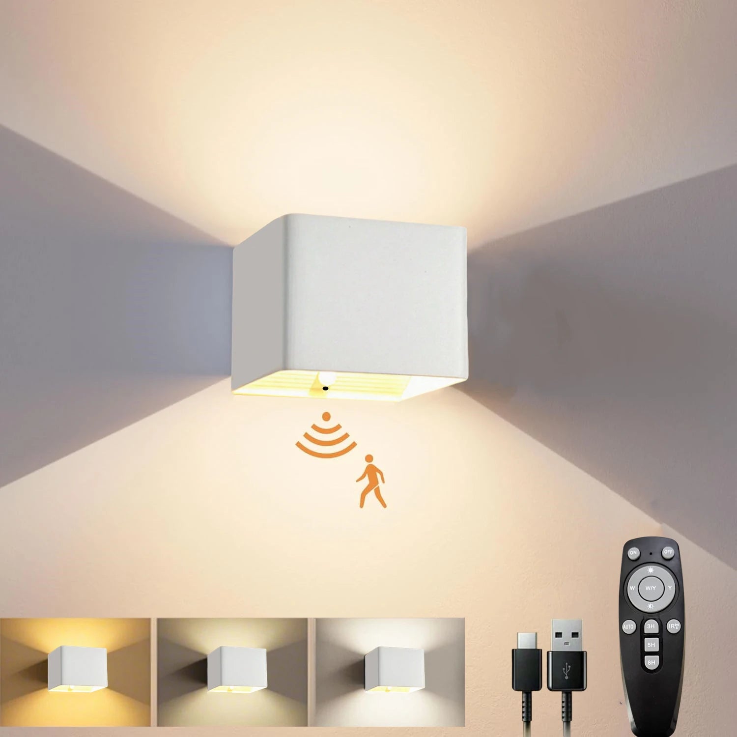 Battery-Powered Wall Light, 3 Color Temperature and Brightness Settings, Remote Control and Motion Sensor, Cordless Magnetic 4000Mah Rechargeable Led Light, Suitable for Bedroom, Living Room, Hallway