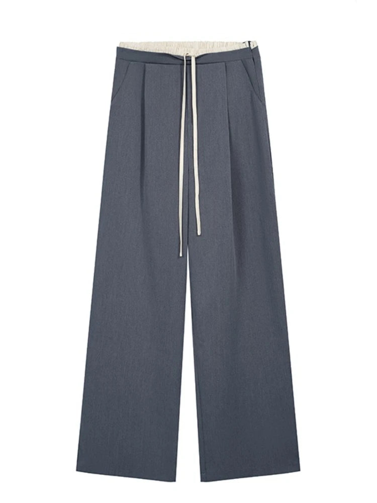 Elastic Waist Drawstring Loose Slim Casual Versatile Trousers 2026 Autumn New High Waist Women Wide Leg Suit Pants