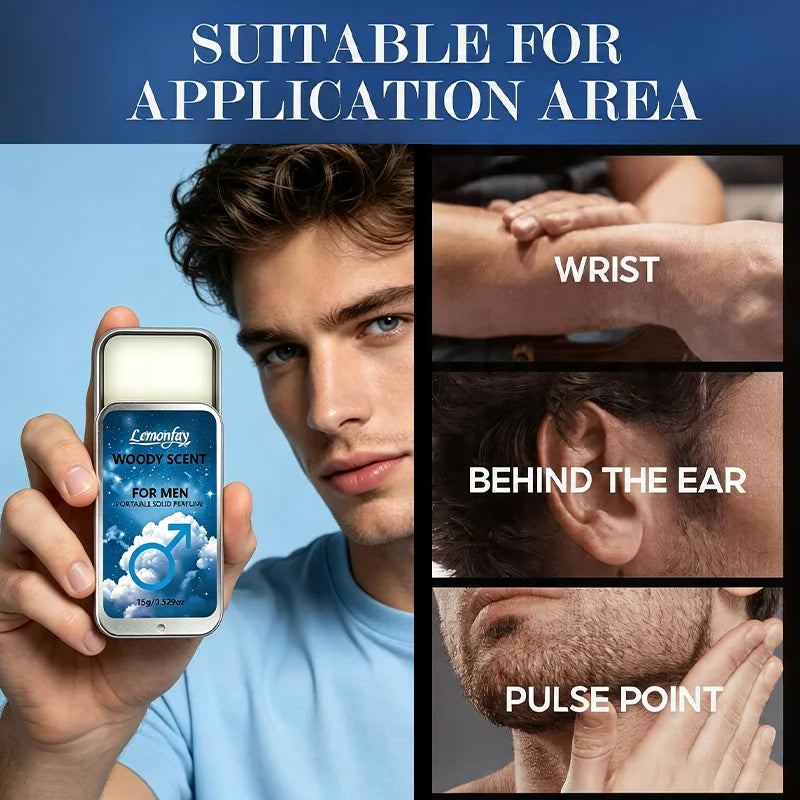 Lemonfay Woody Scent Portable Solid Perfume for Men 15g, Long Lasting Masculine Fragrance, Fresh Woody Scent for Daily Use