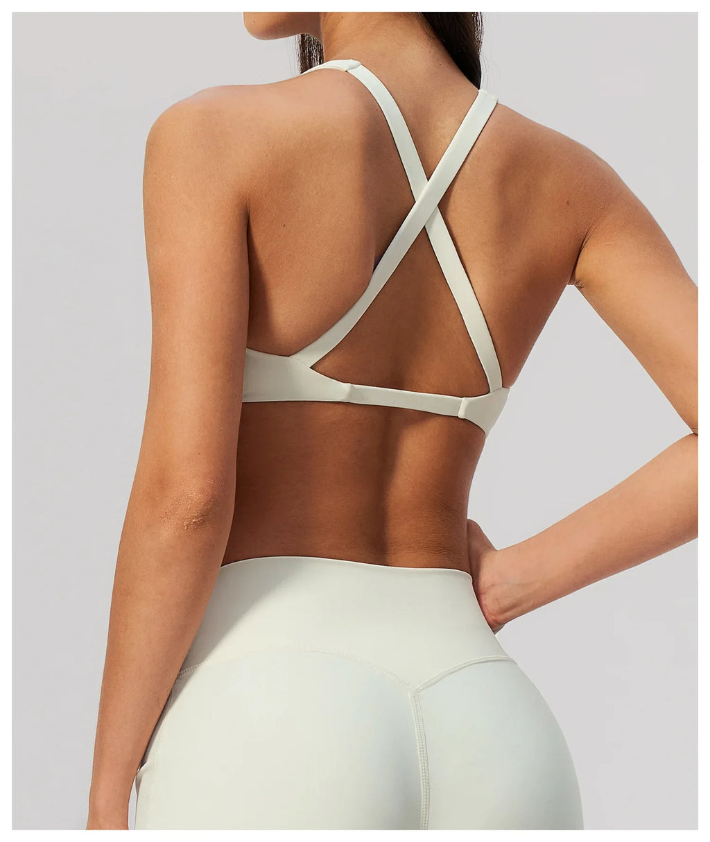 NCLAGEN Sport Bra Women High Support Fitness Brushed Underwear Back Cross Gym Clothes Training Yoga Top Pilates Workout Tank
