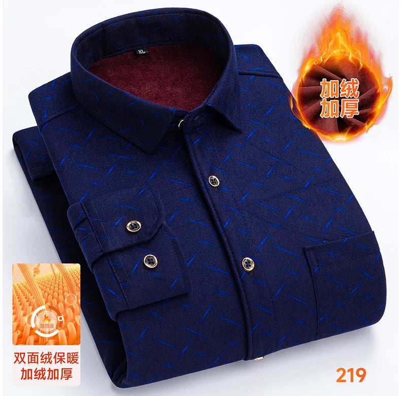 2025 Men's Winter Warm Shirts Long Sleeve Plaid Print Flower Autumn Thickened Fleece Street Trend Casual Dress Shirts 8XL 7XL