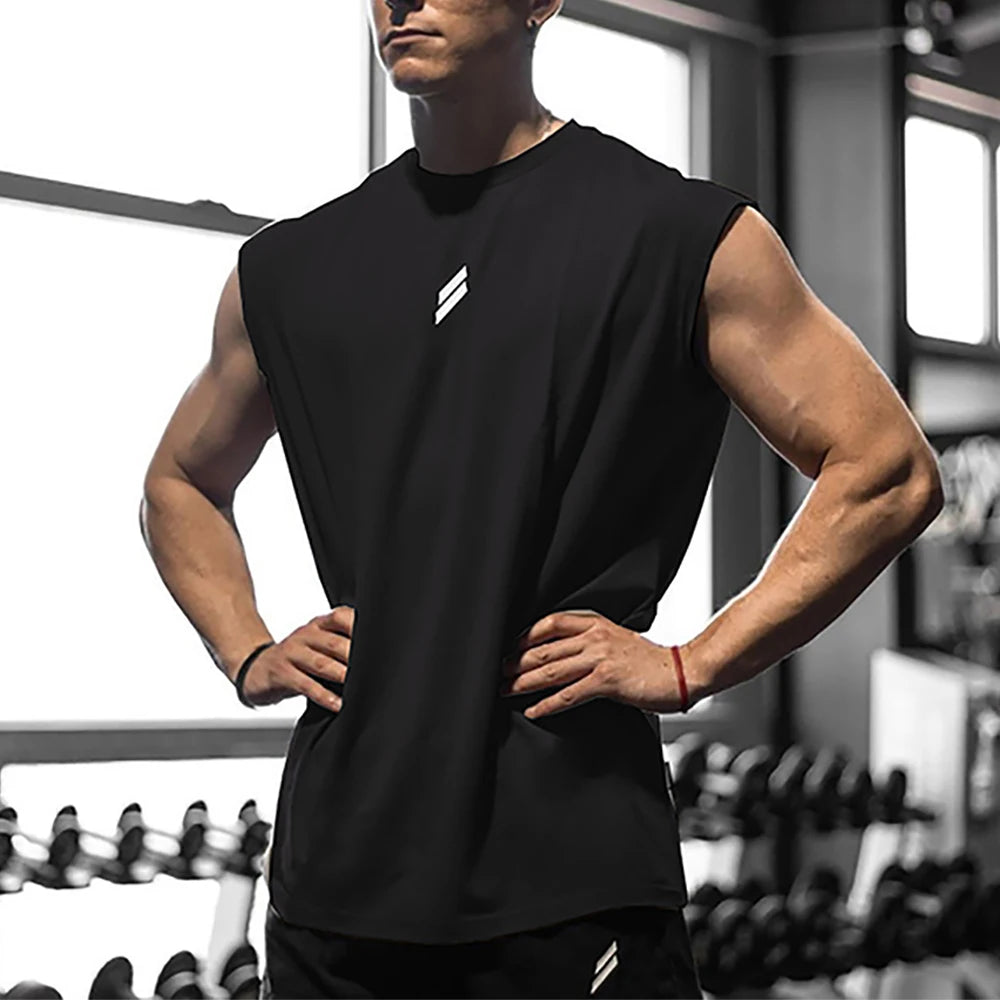 Summer Fitness Sports Tank Top Men's Breathable Loose Fit Training Sleeveless T-shirt Quick Drying vest male Fitness Clothing
