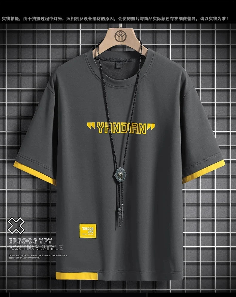 Hip Hop Loose Mens Streetwear T-shirts Casual Classic 2023 Summer Short Sleeves Black White Tshirt Tees Plus Oversize 5XL 6XL