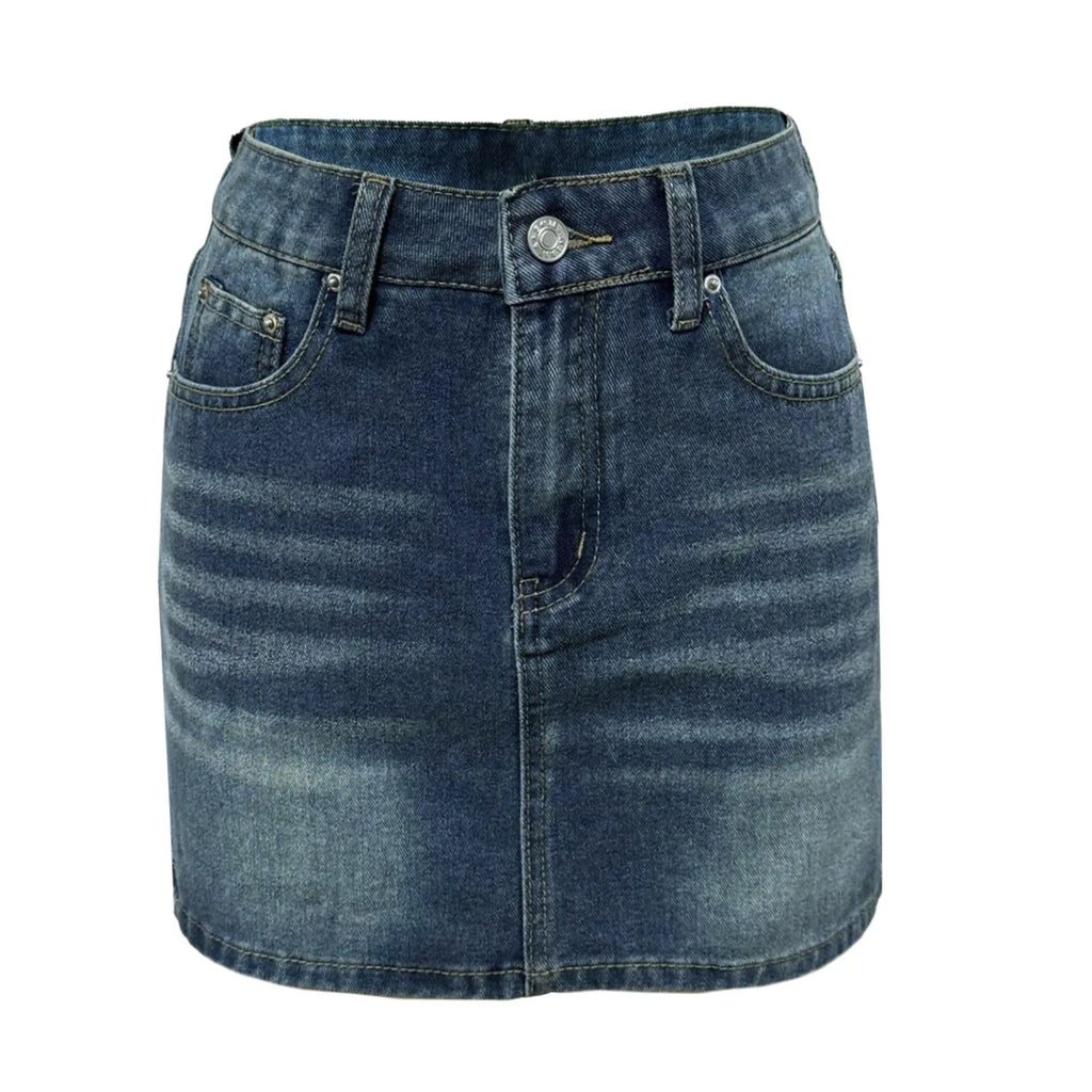 Vintage Denim Mini Skirts for Women Summer Fashion High Waist Straigth Short Faldas Casual Streetwear Classic Jean Skirt