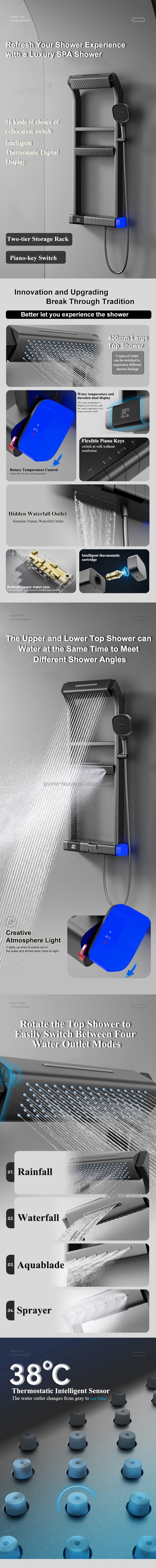 Modern Smart Piano Keys Thermostatic Shower System Premium Brass Digital LED Display Spa Shower Panel For OEM/ODM
