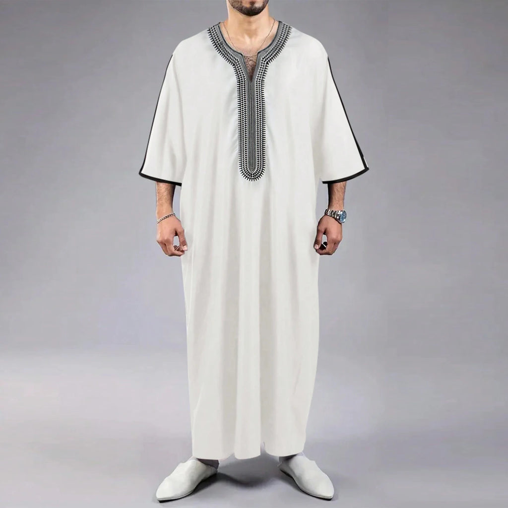 Arab Muslim Men's Robe  Ethnic Style Embroidered Moroccan Style Casual Traditional Islamic Thobe Long Dress Prayer Gown