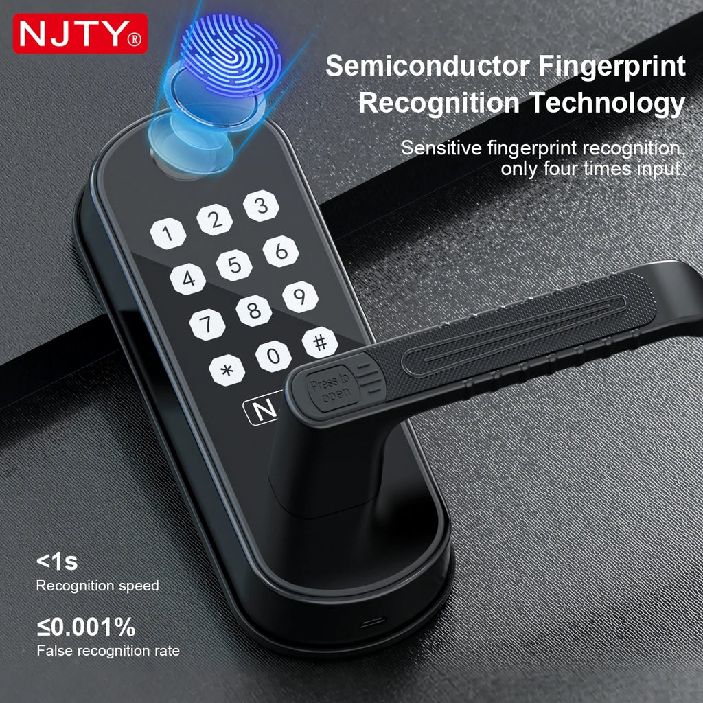 NJTY Fingerprint Door Lock Unlock by Fingerprint/Card/App/Password/NFC/Key Anti-Theft Electronic Door Lock for Bedroom/Outside