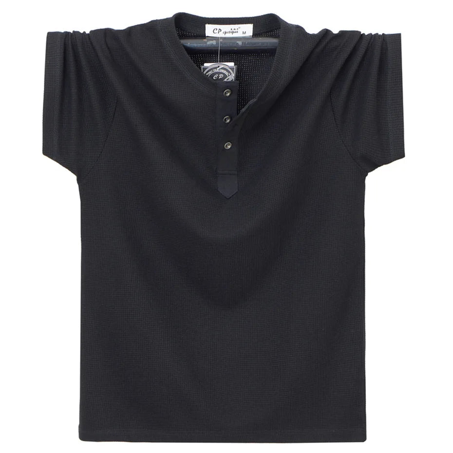Henry Collar T-shirt Men Plus Size 7XL Summer Short Sleeve Tops Tees Fashion Casual Solid Color Tshirt Male Big Size