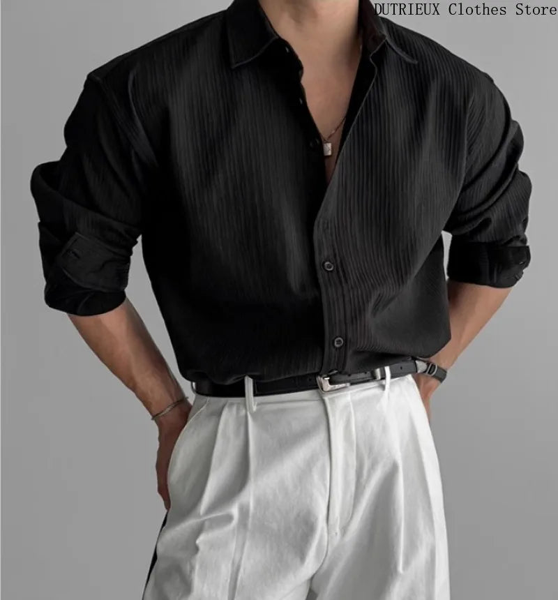 Men's High-quality Business Casual Shirts，High-end Texture Solid-color Shirts, Breathable  Loose Long-sleeved Shirts for Spring