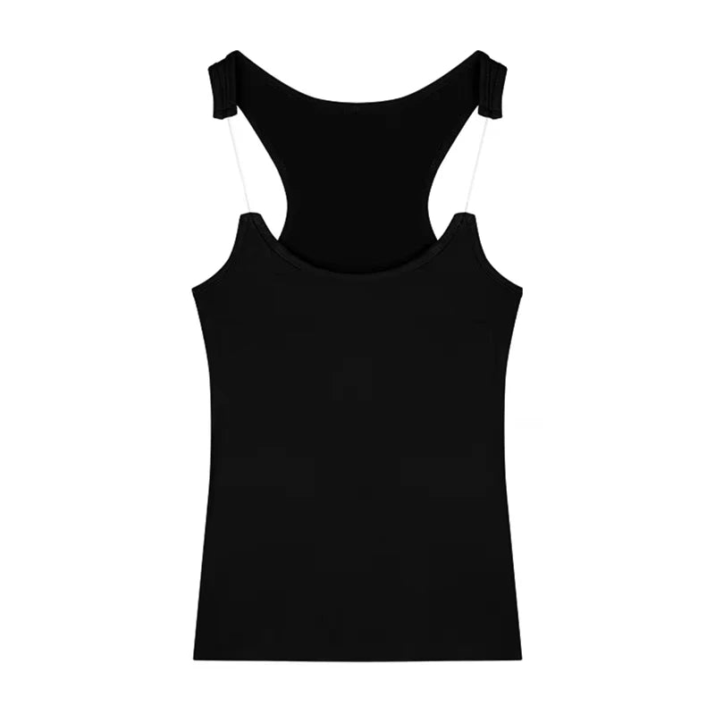 Women Ribbed Invisible Strap Tank Top Camis Tee