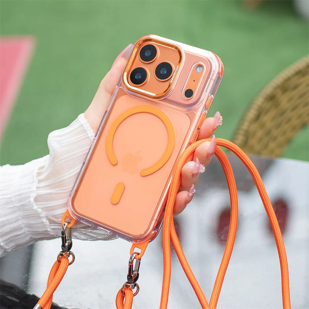 Crossbody Strap For Magsafe Clear Corners Lanyard Phone Case For iPhone 16 17 18 Pro Max Air 14 15 Plus 13 12 Anti-Shock Cover