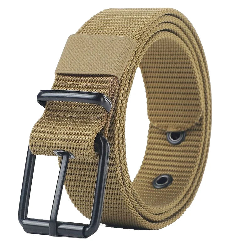 Men's Belt Porous Canvas Pin Buckle Leather Belt Outdoor Sports Tactics Belt Women's Trendy Eyelet Belt with Jeans Belt Women