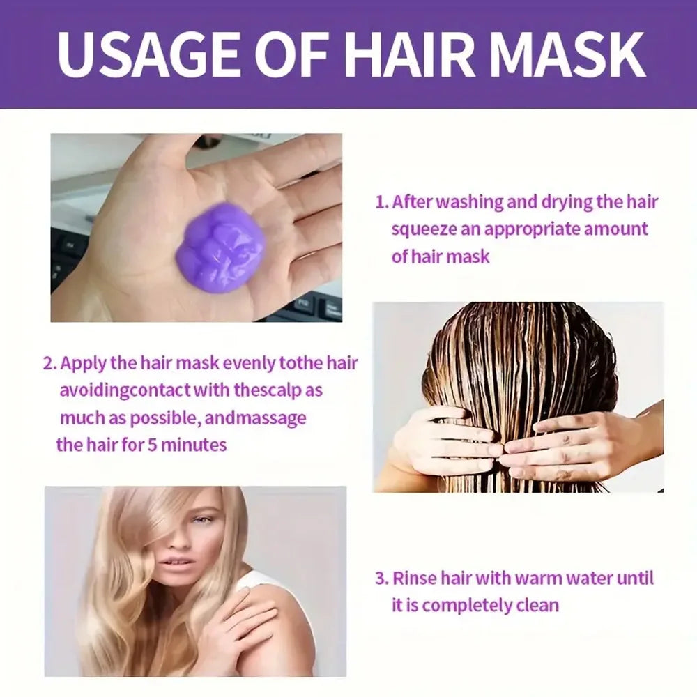 Purple Keratin Hair Mask Repairing For Hair Damaged Maltreated Moisturizing Nourishing Repairing Hair Mask Hair Care Conditioner