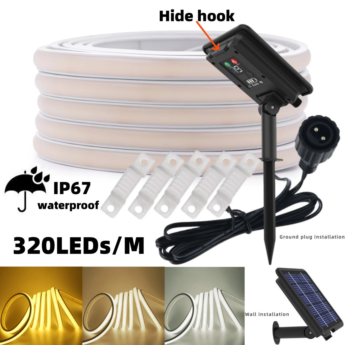 1200mAh 2400mAh 7200mAh COB Solar LED Strip Neon Light Sign DC 24V Flexible Waterproof IP68 IP67 Adhesive Tape Diode Lamp Linear