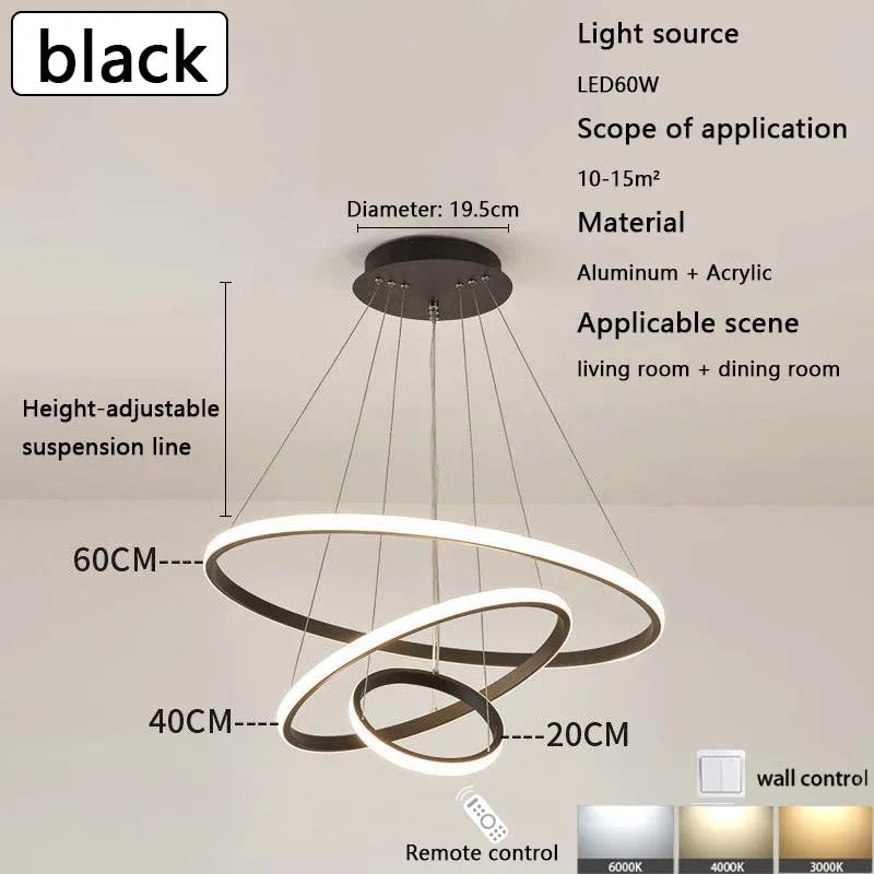 Modern simple LED living room lights light luxury Scandinavian round dining room bedroom bar chandelier creative circle light