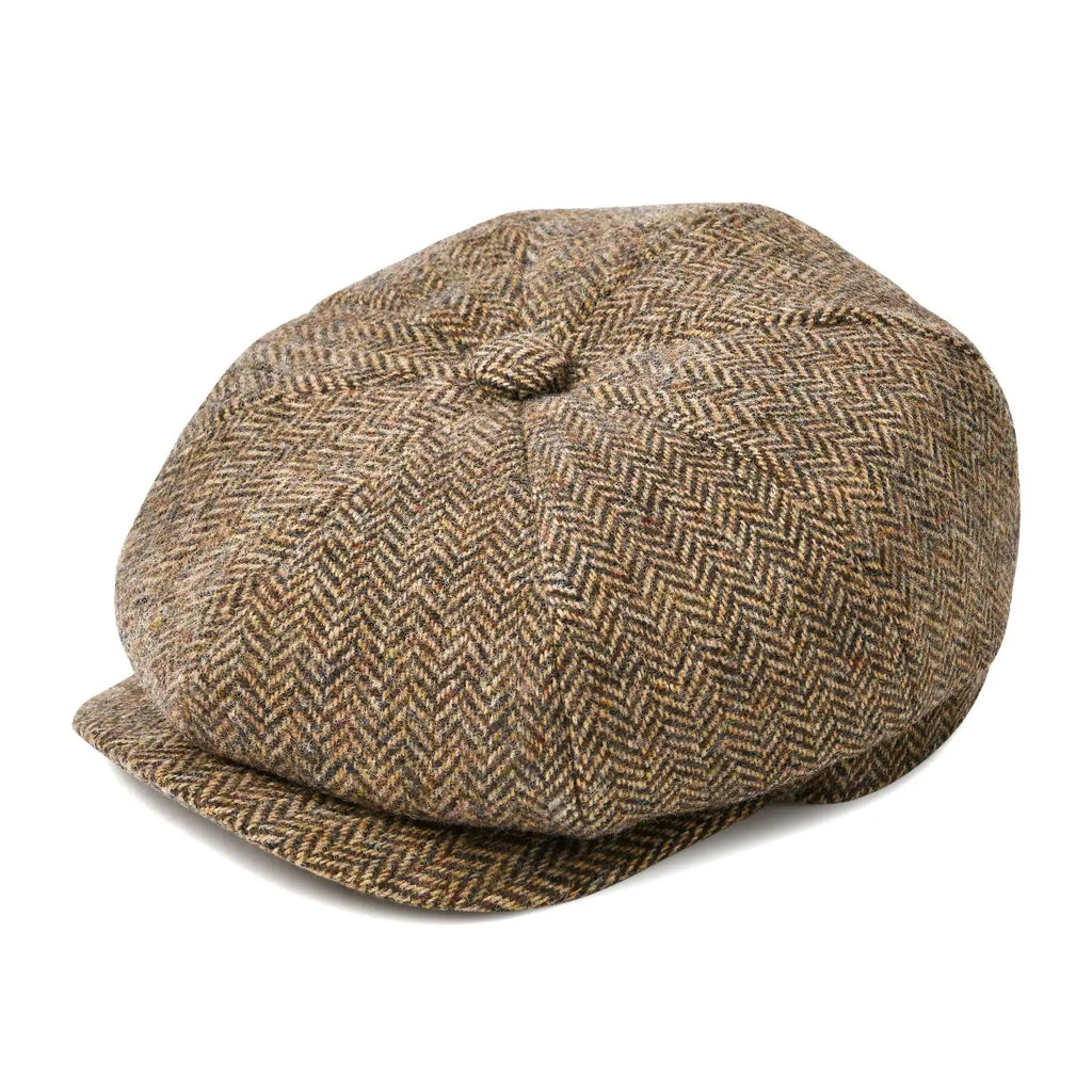 BOTVELA Wool Tweed Newsboy Cap Herringbone Men British Gatsby Retro Hat Driver Flat Cap for Male Vintage Herringbone Beret