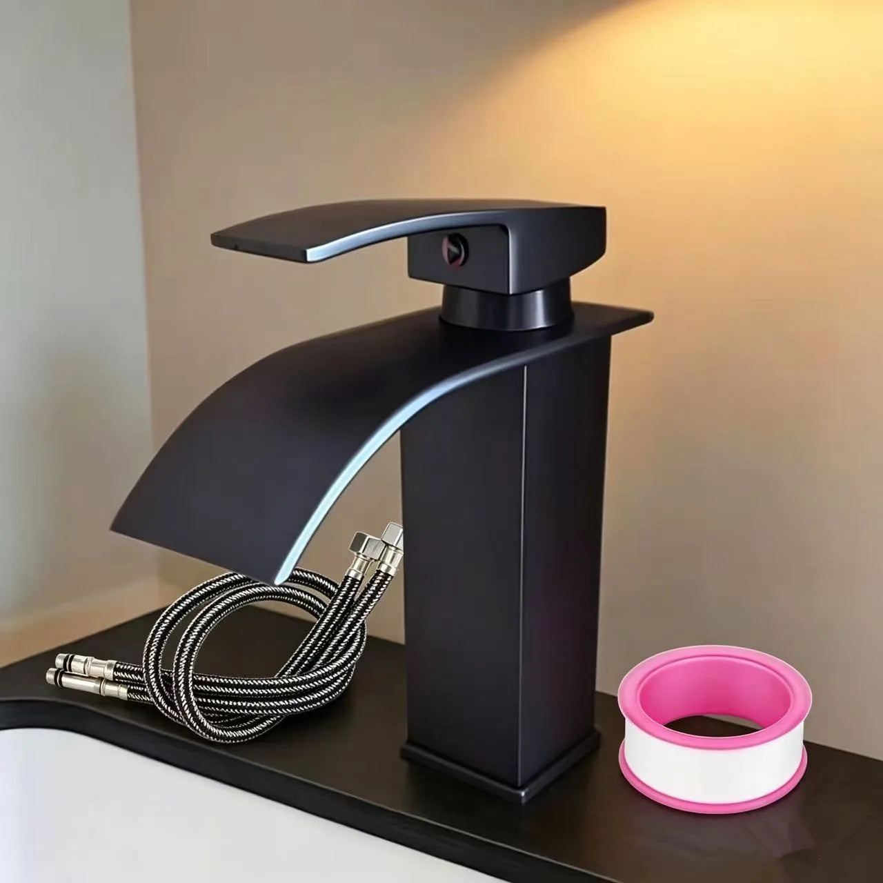 Waterfall Wash Basin Stainless Steel High And Low Faucet Black Hot And Cold Toilet Wash Basin Bathroom