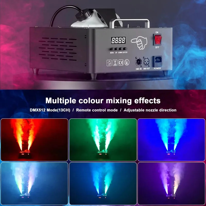 2000W Dual Tube RGB LED Smoke  Adjustable Output Remote Fog Generator for Wedding Party Live Stage Events FX