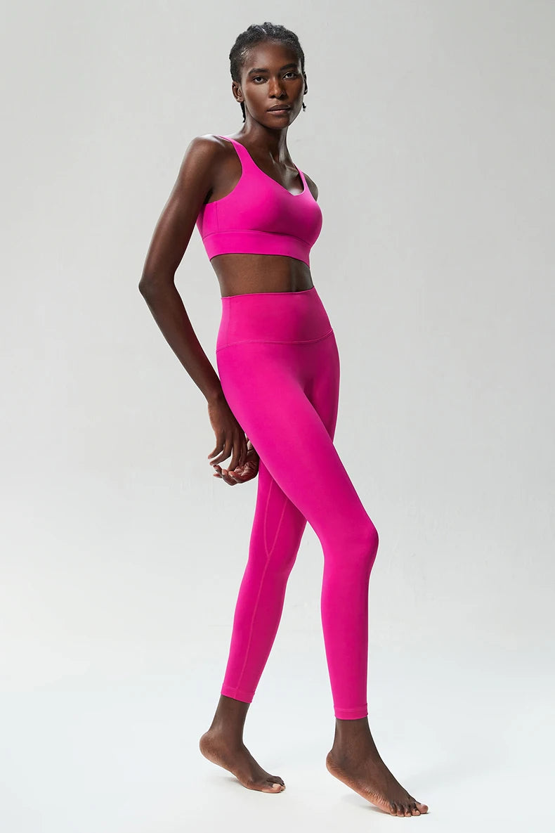 Two Pieces Fitness Yoga Set Women Solid Color Stretchy Soft Gym Suit Breathable Quick Dry Running Sportswear Workout Clothes