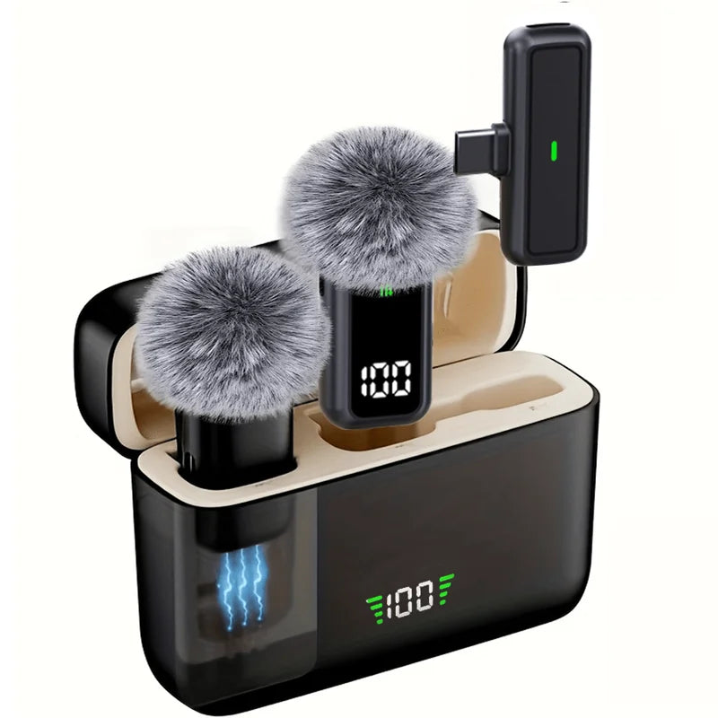 Plug‑and‑Play Wireless Lavalier Lapel Microphone, LED Battery Display with Portable Charging Case, DSP Noise Reduction, 36‑Hour Battery, 135‑Foot Working Distance, Compatible with iPhone, iPad, Android for Vlog and Li