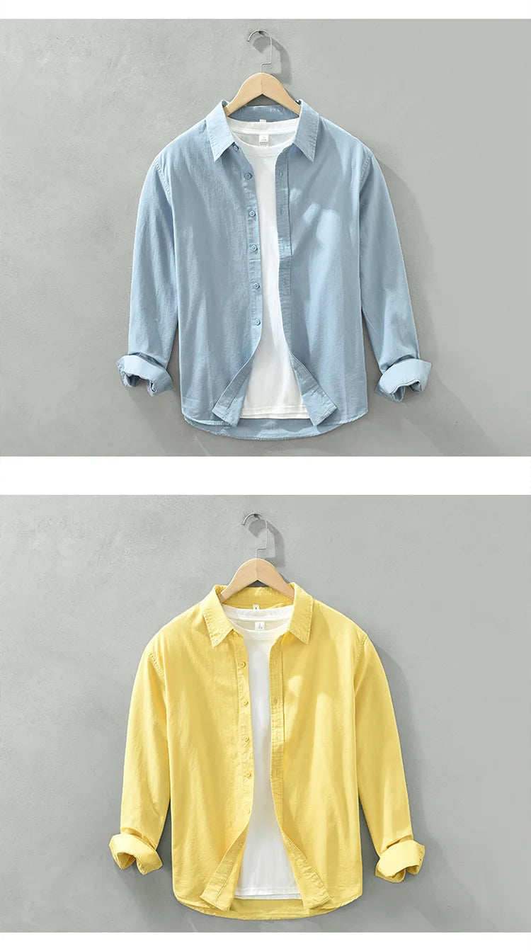 Men's Long-Sleeved Casual Shirt, Artistic Fresh Cotton Lapel Loose Shirt, Outdoor Camping Thin Coat, Cardigan Top