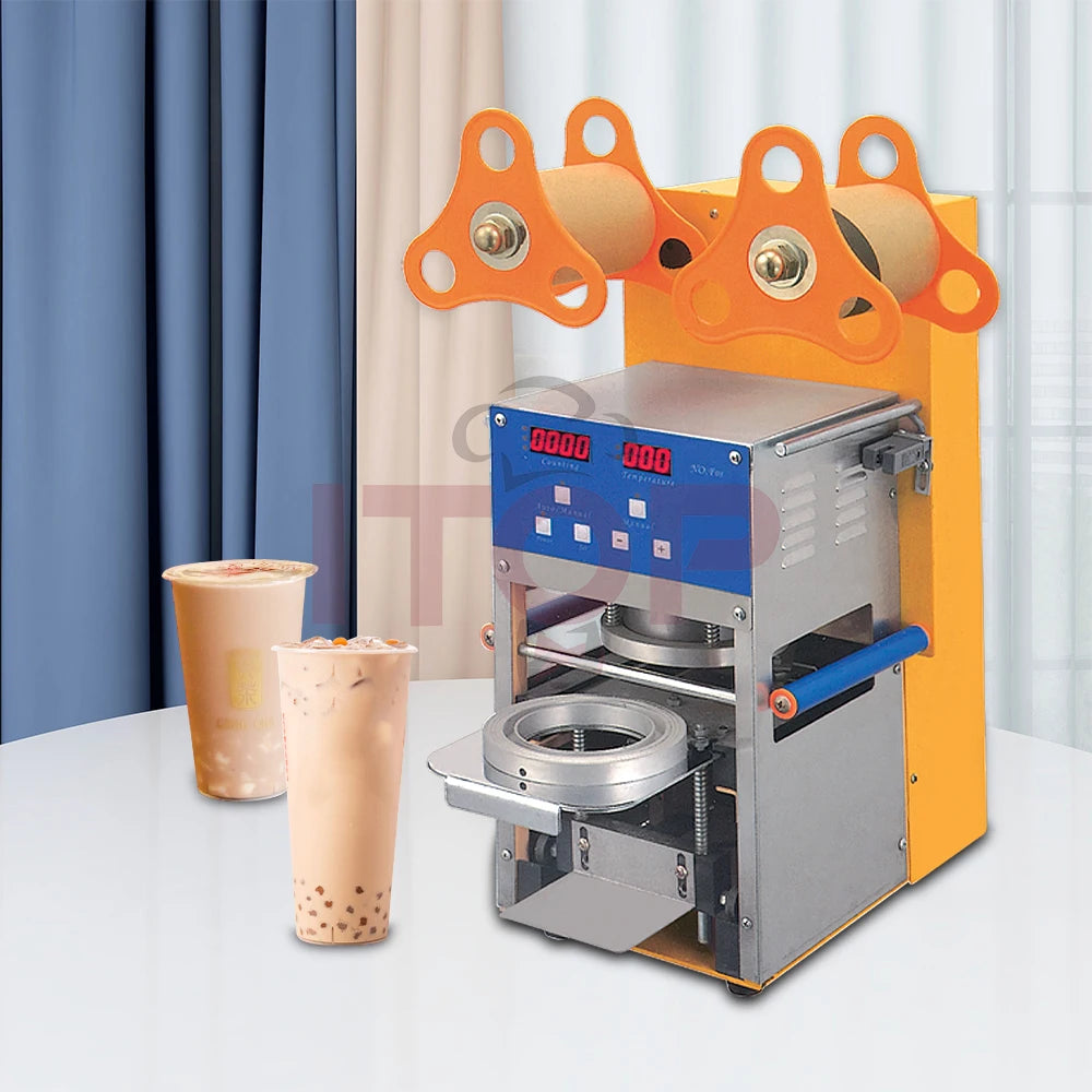 Automatic 400-600 Cups Per Hour Bubble Tea Cup Sealer Machine  Digital Full Drink Disposable Cup Sealer Making Machine