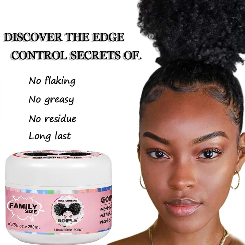 GOIPLE 8.25oz Edge Control Gel for 4c 24 Hour Strong Hold Edge Smoother Broken Hair Finishing Styling Wax Tames Frizz with Brush